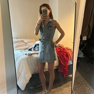 Denim halter dress. Size 25. POCKETS